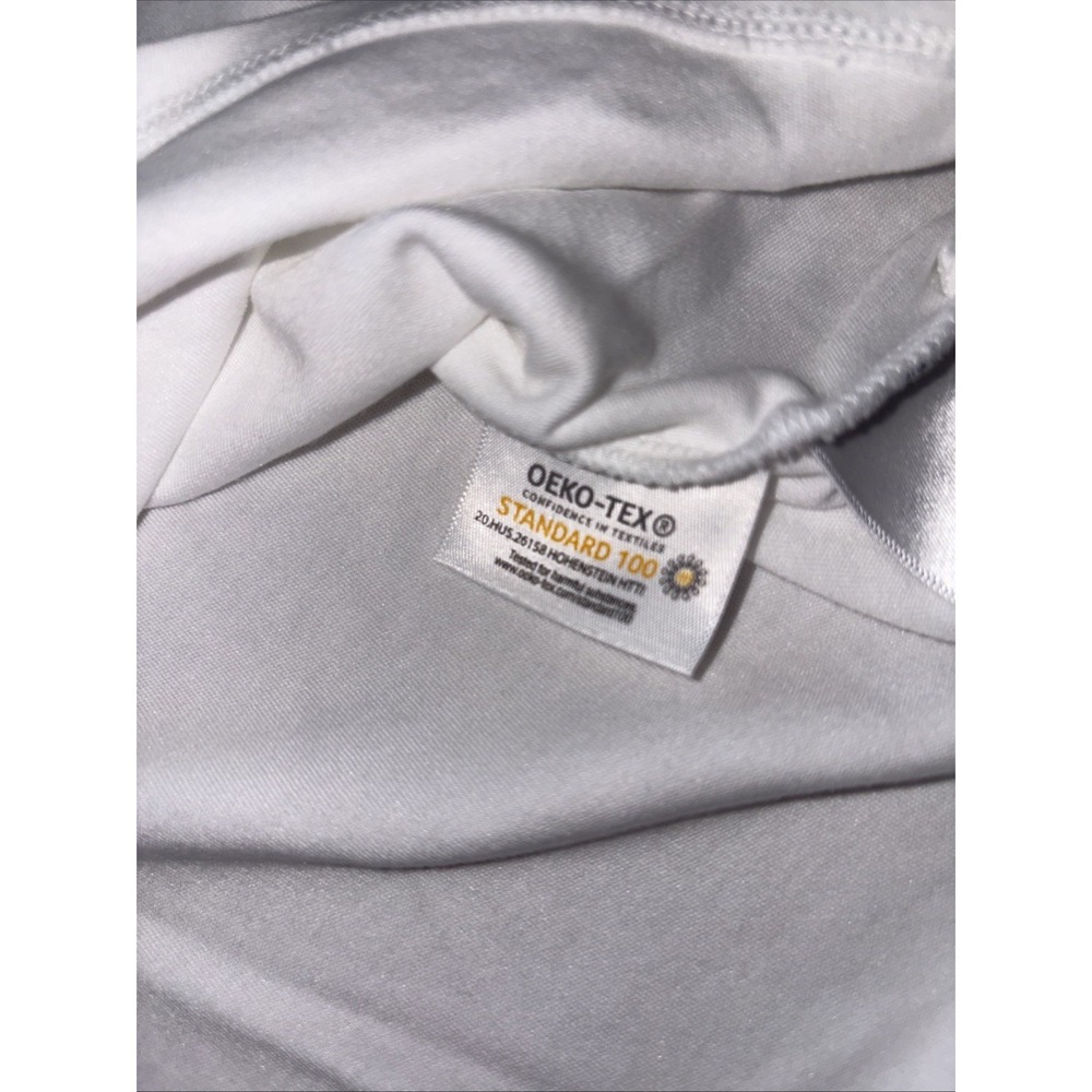 Lands' End White Solid Short Sleeve Round Neck T-Shirt Zipper Logo Women's L - Picture 7 of 8